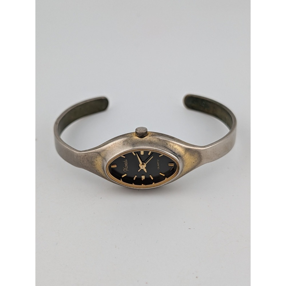 Xanadu Watch Women 18mm Case Black Dial Silver Bangle Cuff Band- New Battery